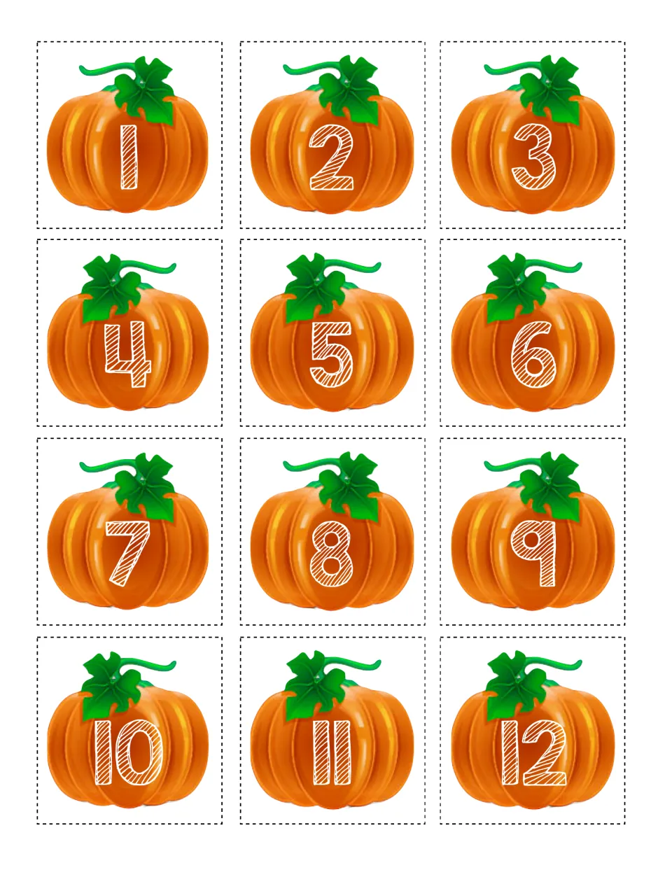 Number cards 1 to 12: students cut out 12 pumpkin cards and decide whether each number is odd or even