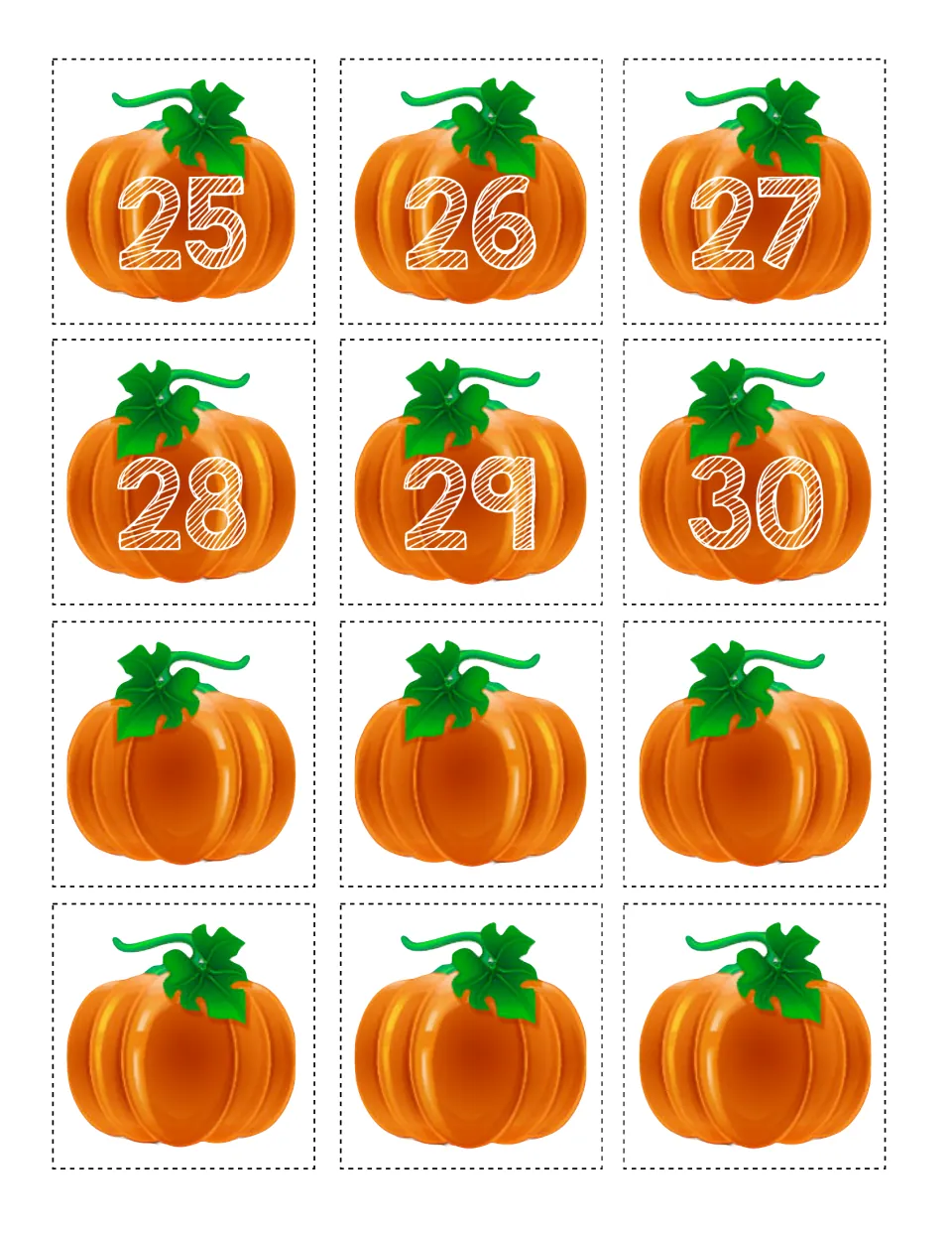 Number cards 25 to 30 plus six blank pumpkin cards that can be filled in with extra numbers to sort by odd or even
