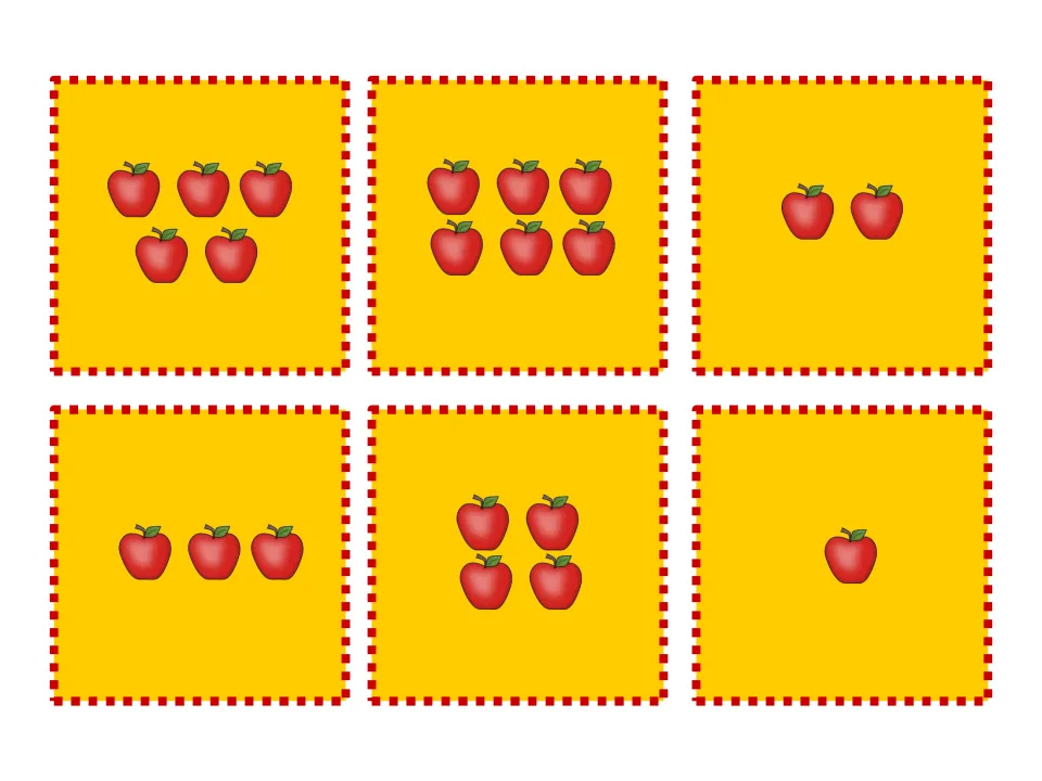 Sorting cards 1–6 of 18 show groups of 5, 6, 2, 3, 4, and 1 apples to classify as odd or even
