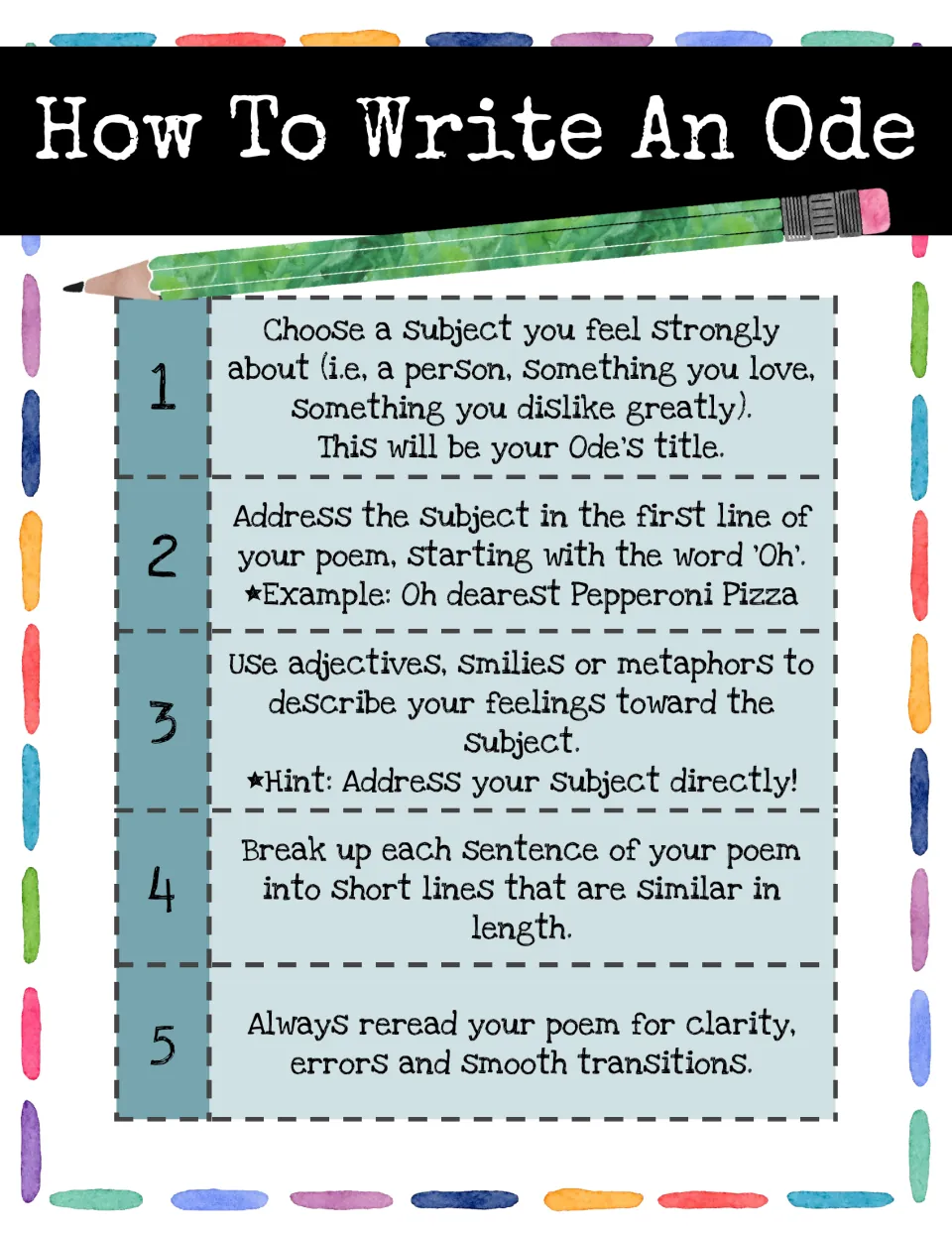How To Write An Ode: five steps, from choosing a subject and opening with Oh to using similes and rereading