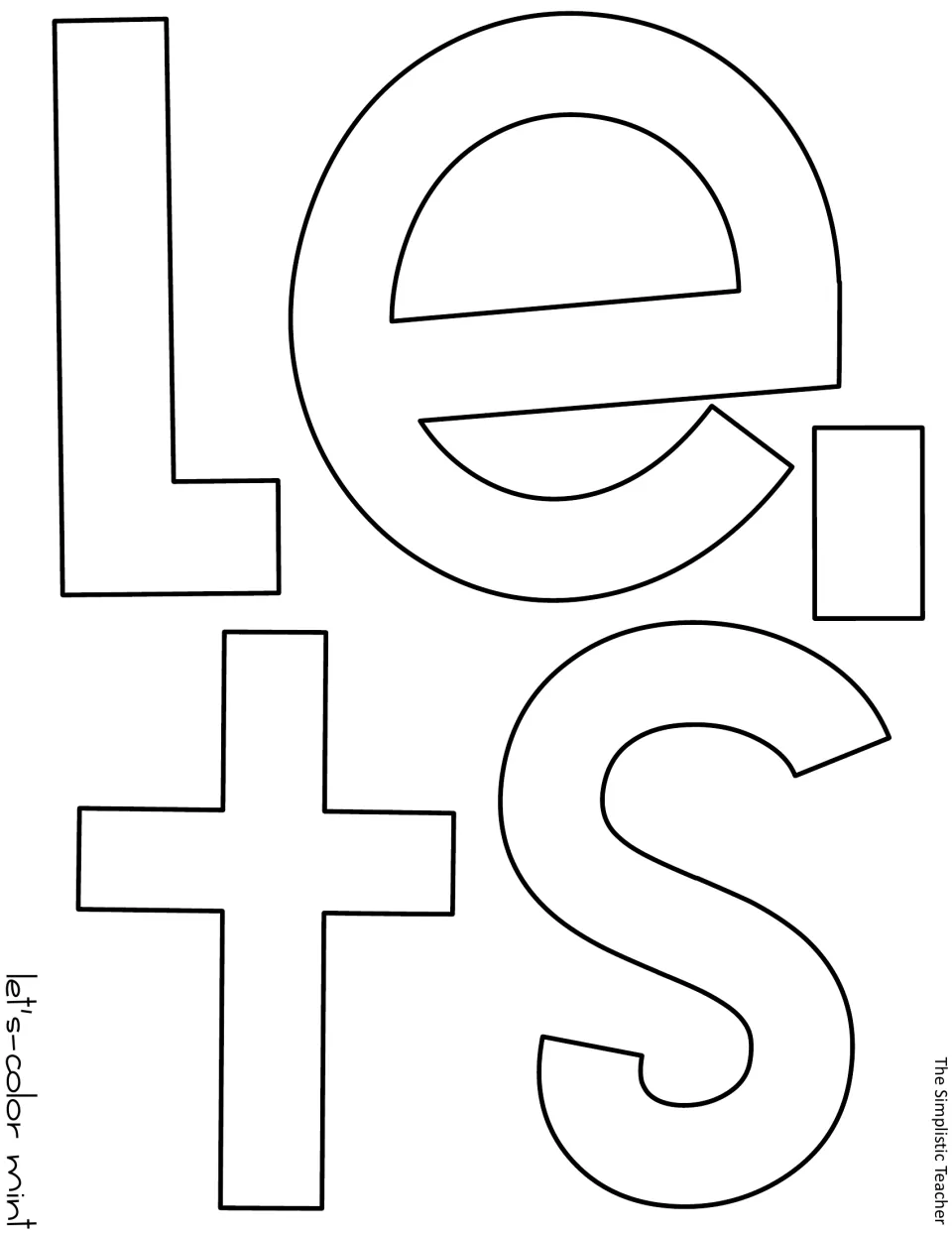 Outline letter cutouts and an apostrophe spell “Let's” for the holiday display, labeled for mint coloring
