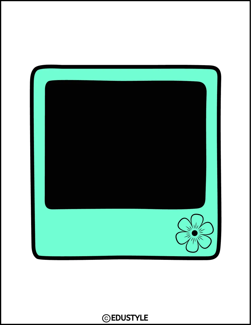 Smaller mint instant-photo frame with a flower outline in the corner, a cut-out to hold one student photo on the door