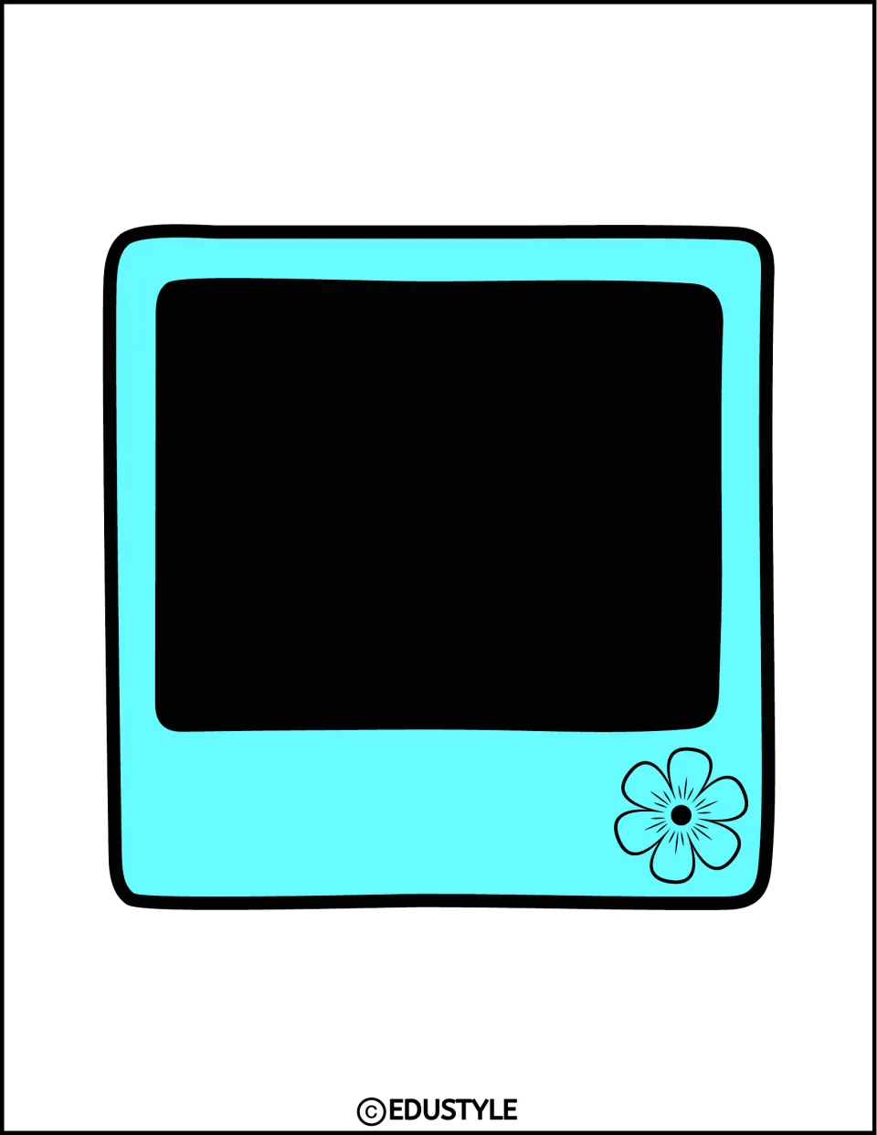 Smaller light-blue instant-photo frame with a flower outline in the corner, a cut-out for one picture of a favorite moment