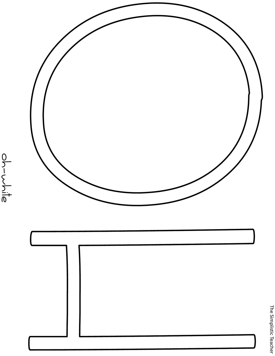 Letter template for OH: outlined O and H cut-out pieces labeled oh-white, to print or trace on white paper