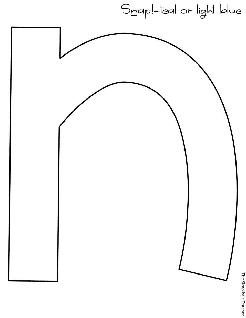 Letter template for Snap!: one large outlined lowercase n cut-out piece, labeled teal or light blue