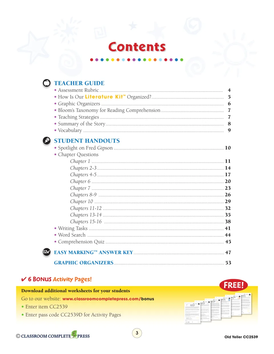 Contents: teacher guide, chapter questions from Chapter 1 to 15–16, writing tasks, word search, quiz and answer key