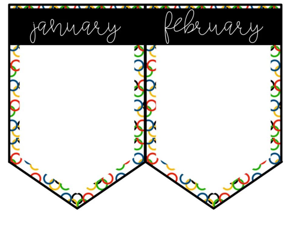 January and February birthday banner pennants with lowercase script month names, ready for student birthdays
