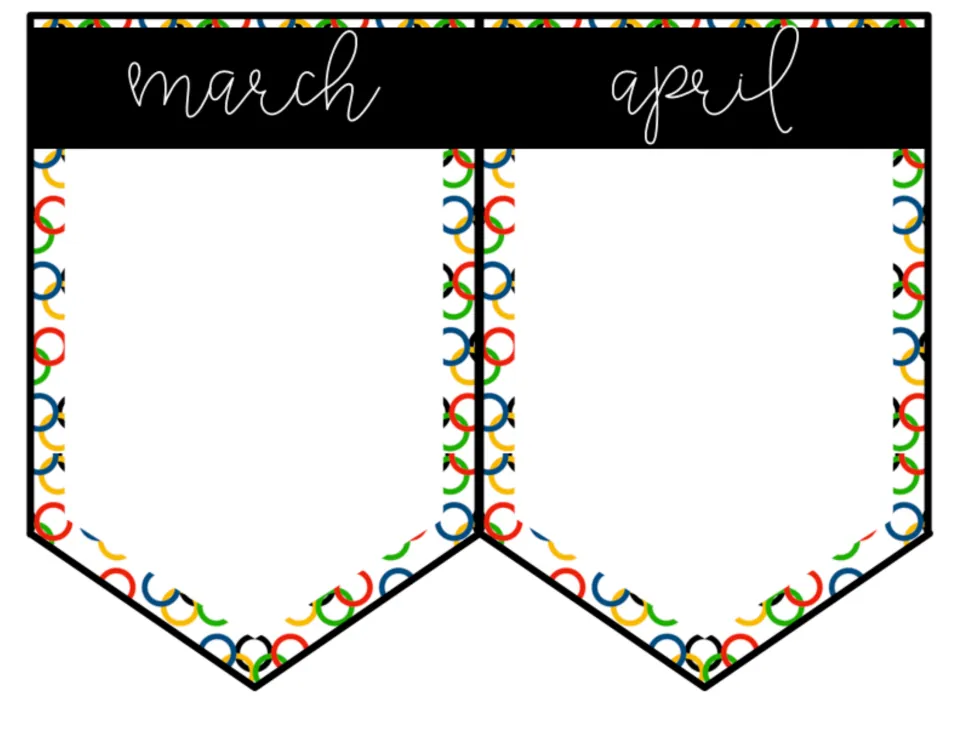 March and April birthday banner pennants with lowercase script month names, ready for student birthdays
