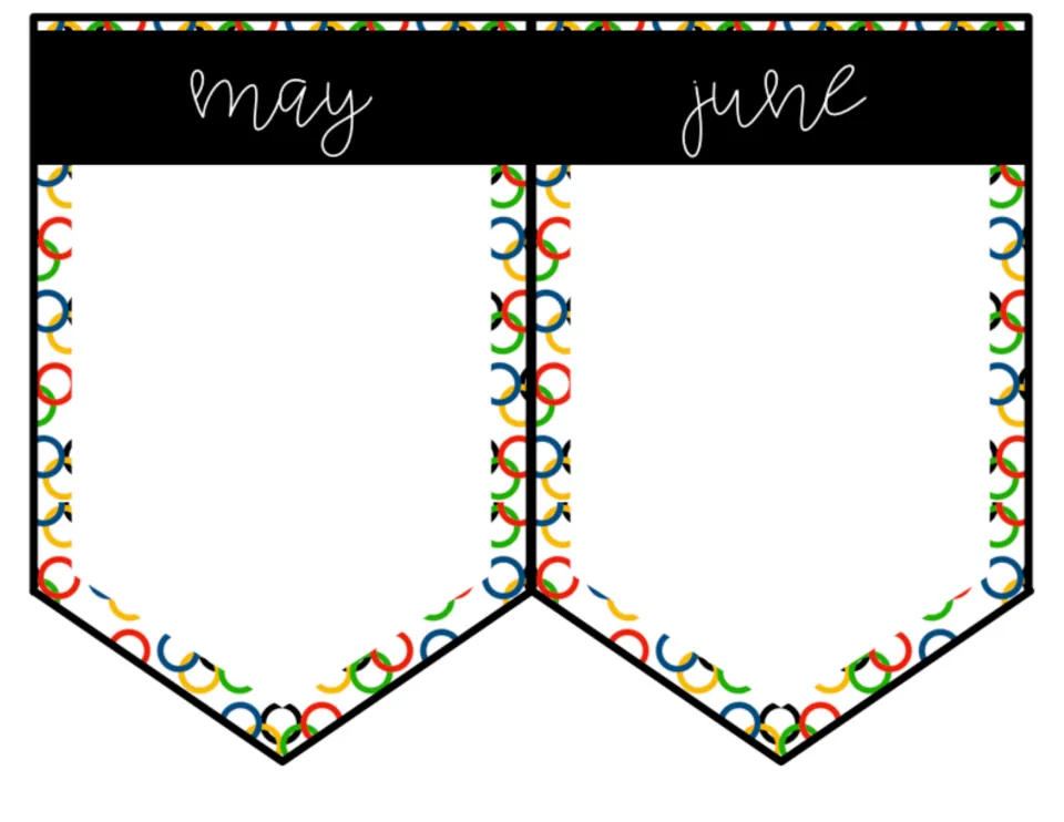 May and June birthday banner pennants with lowercase script month names, ready for student birthdays