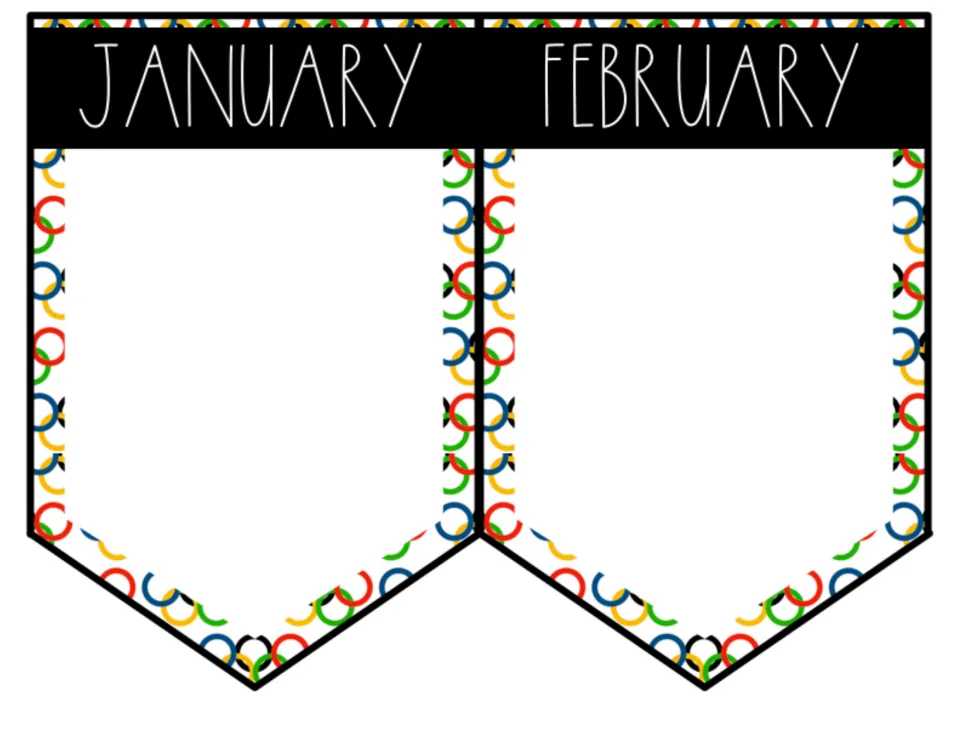 January and February birthday banner pennants with tall uppercase month names, ready for student birthdays