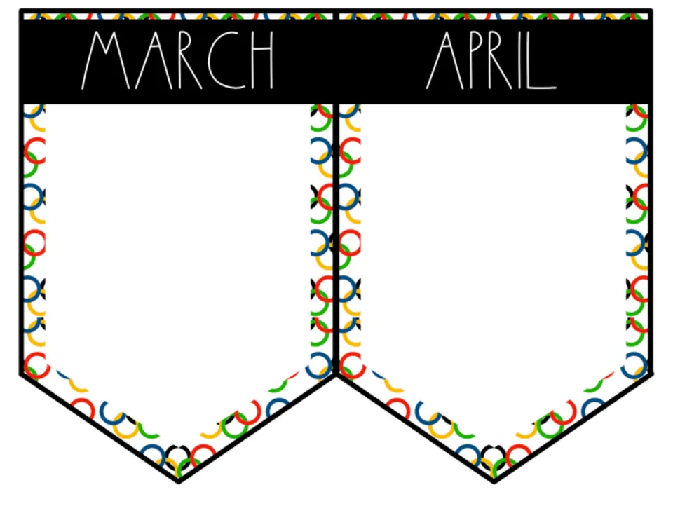 March and April birthday banner pennants with tall uppercase month names, ready for student birthdays