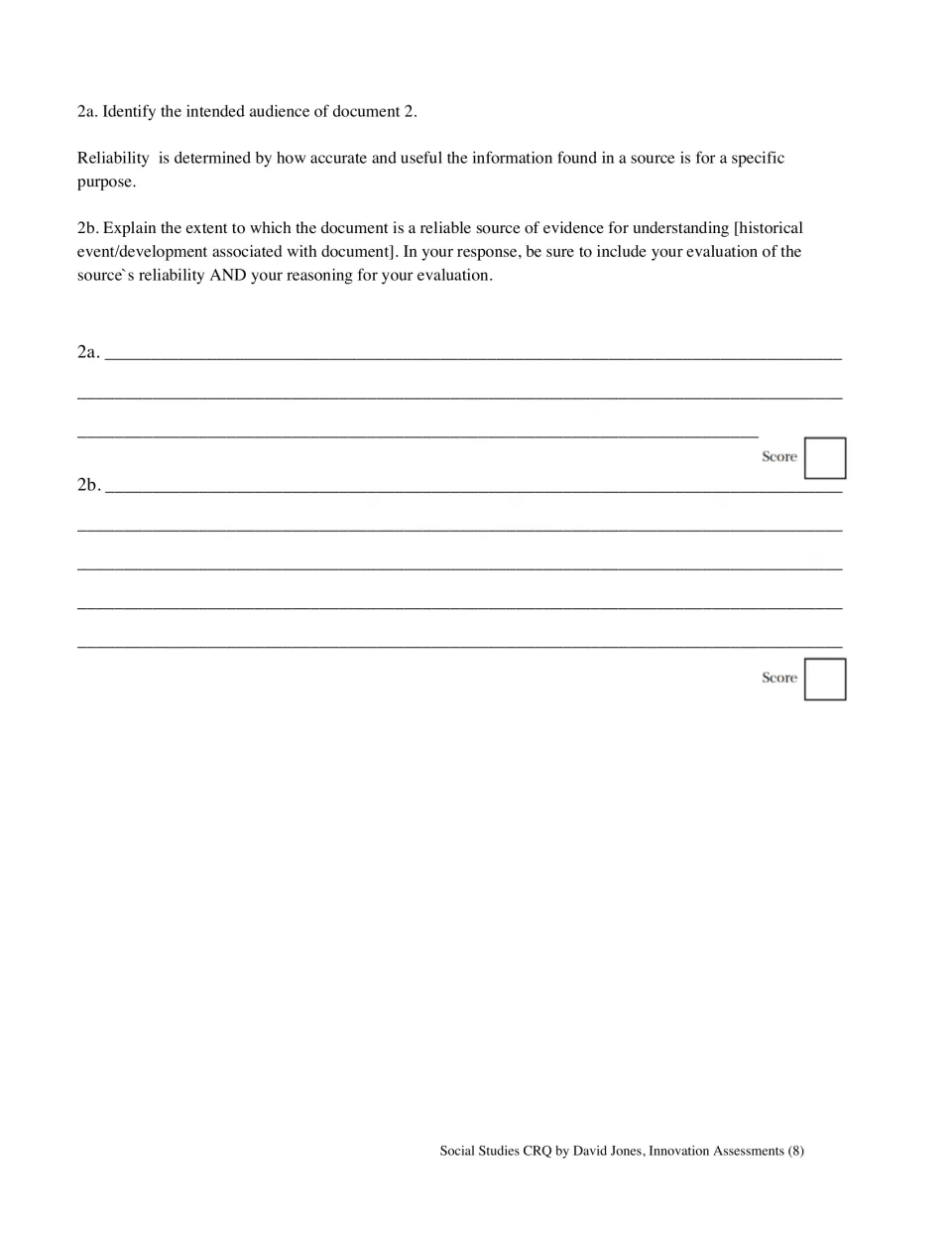 Sourcing questions on the Sieyes excerpt: students identify its intended audience and evaluate its reliability