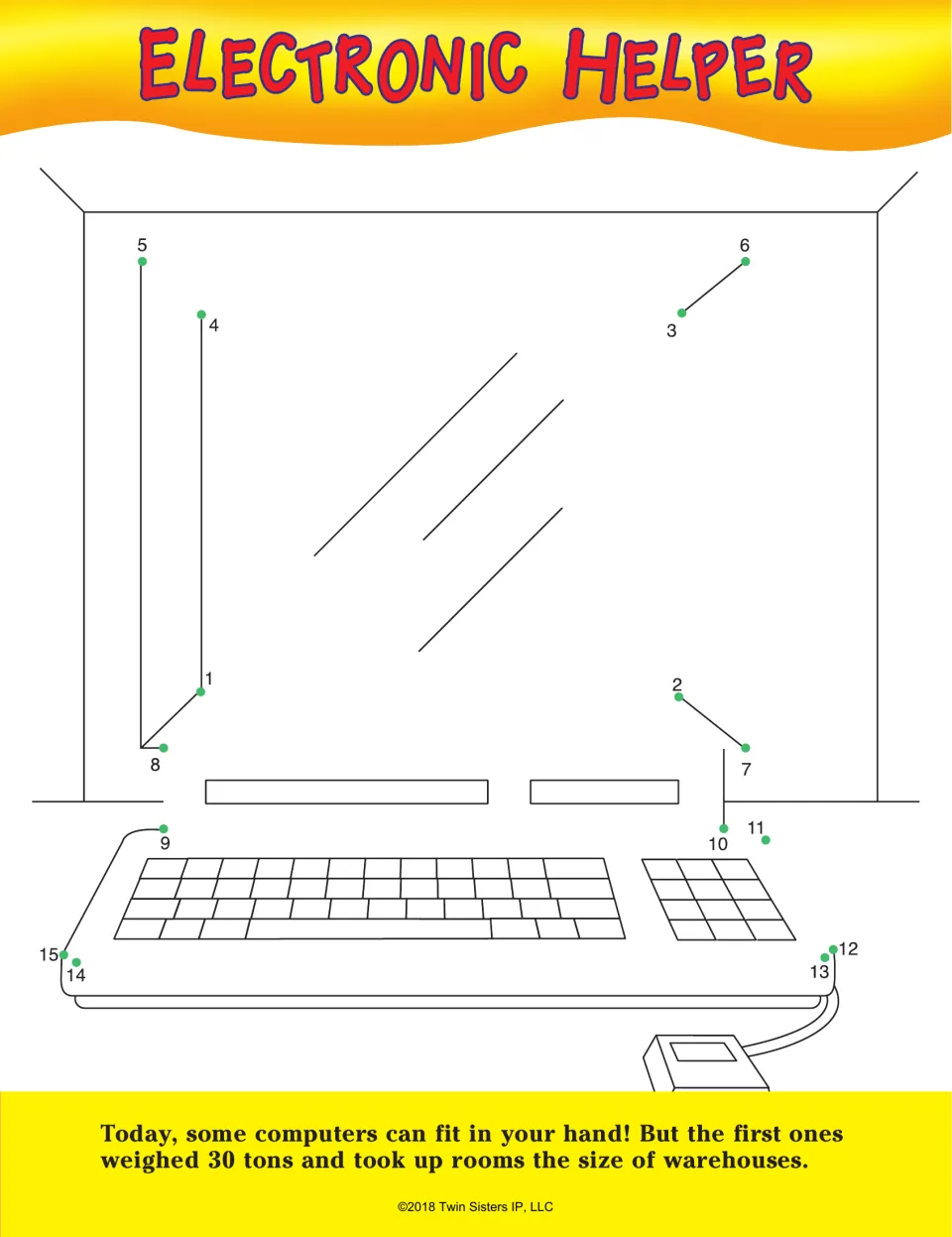 Electronic Helper: following numbers 1 to 15 completes a computer monitor and keyboard; fact on 30-ton early computers