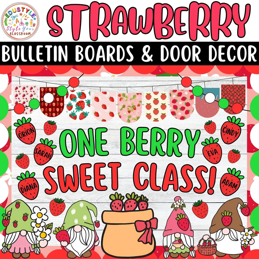 Strawberry Themed Classroom Bulletin Board and Door Decor Kit – cover
