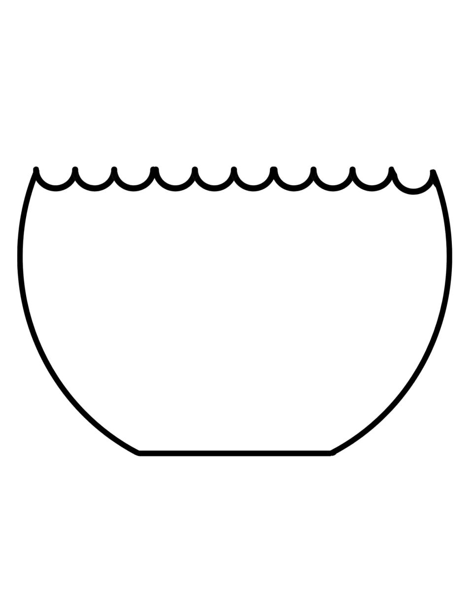 Water cut-out piece: a bowl-shaped outline with a wavy top edge that students cut and glue inside the fishbowl as water