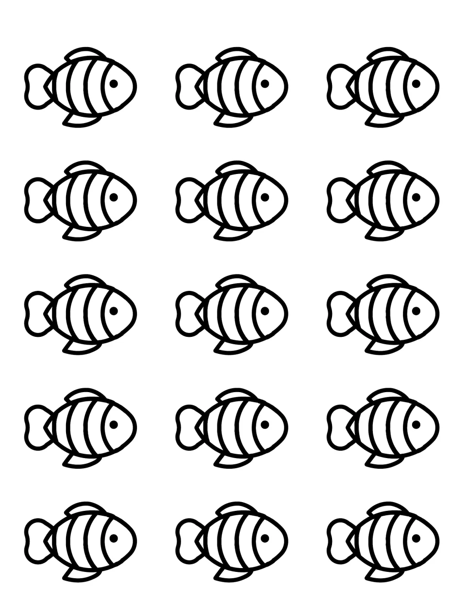 Striped fish counters: 15 large outlined fish for students to color, cut out and count as addends in the fishbowl craft