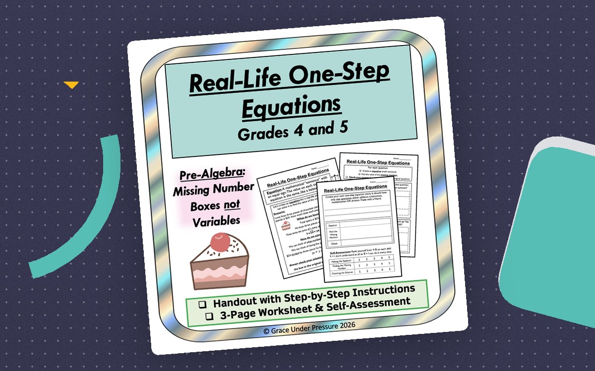 One Step Equations Worksheet: Writing & Solving Real-Life Equations teaching resource preview