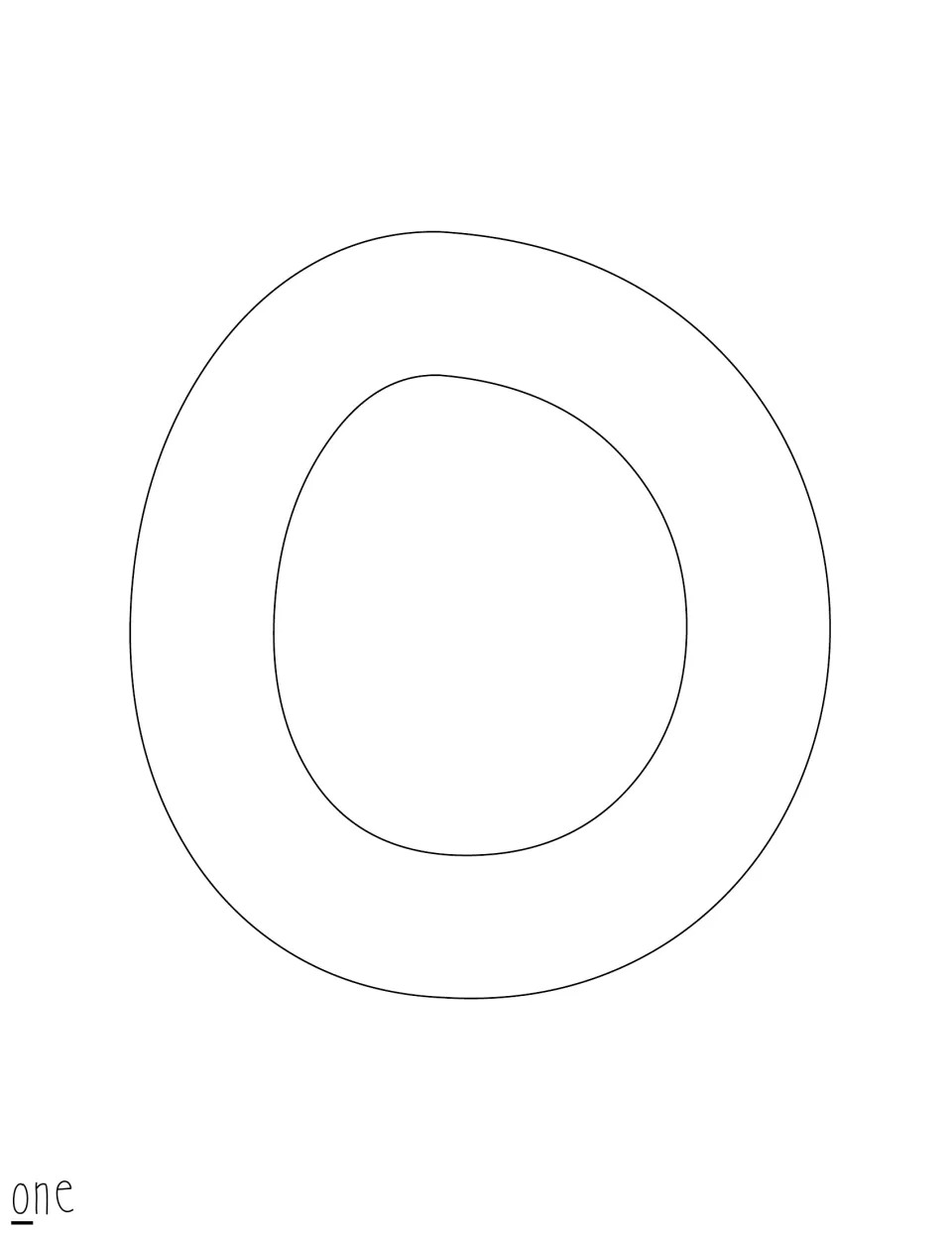 Outline of a large lowercase letter o to print on colored cardstock and cut out, the first letter of the word 'one'