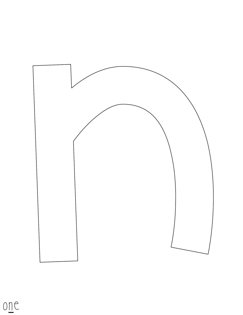 Outline of a large lowercase letter n for cutting out, the second letter of 'one' in the bulletin board headline