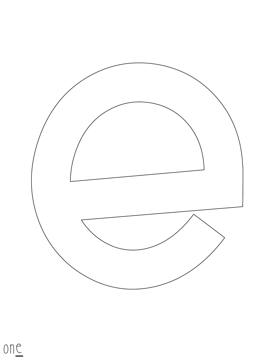 Outline of a large lowercase letter e to cut out, completing the word 'one' for the display title