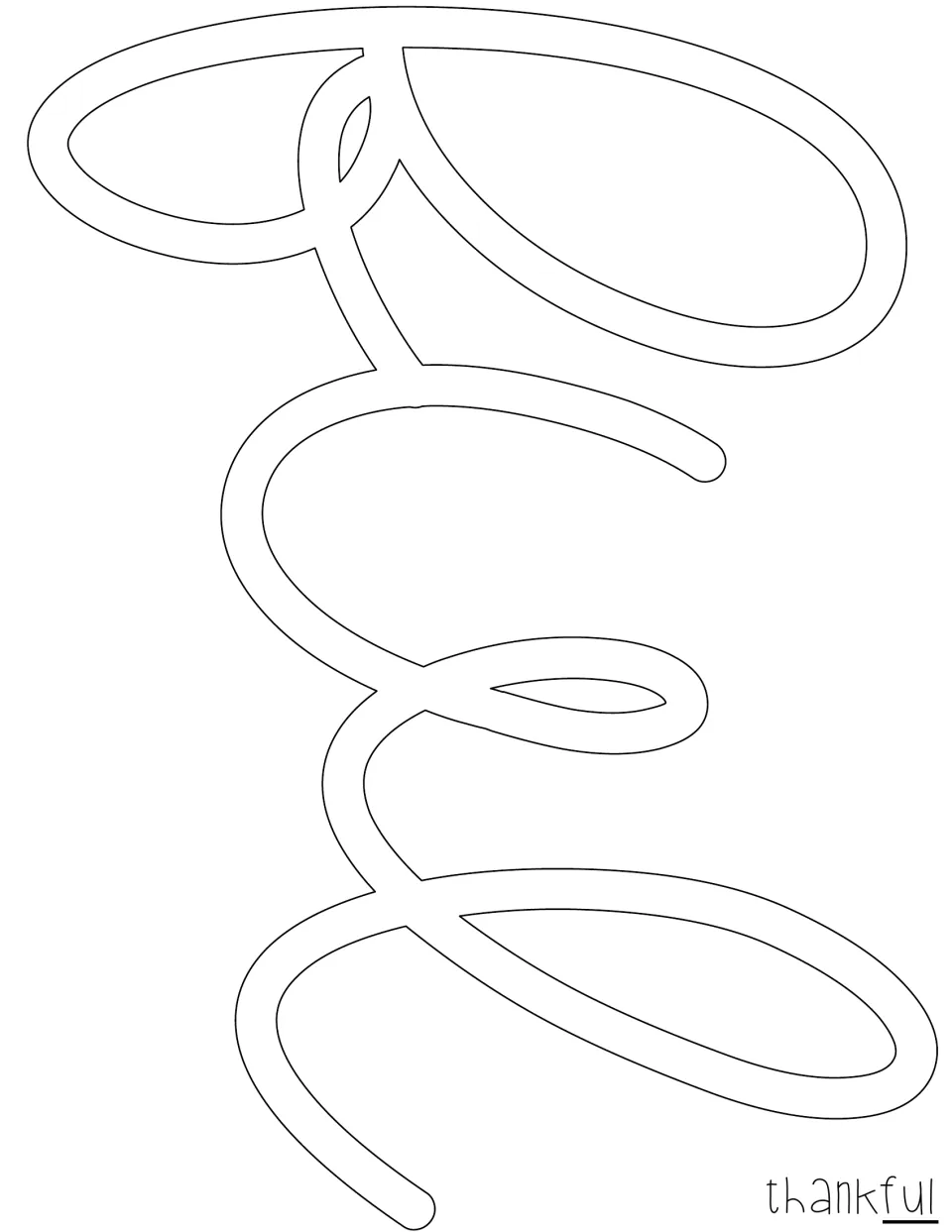 Cut-out piece with the final cursive letters f, u and l of 'thankful', drawn as one connected outline to cut out