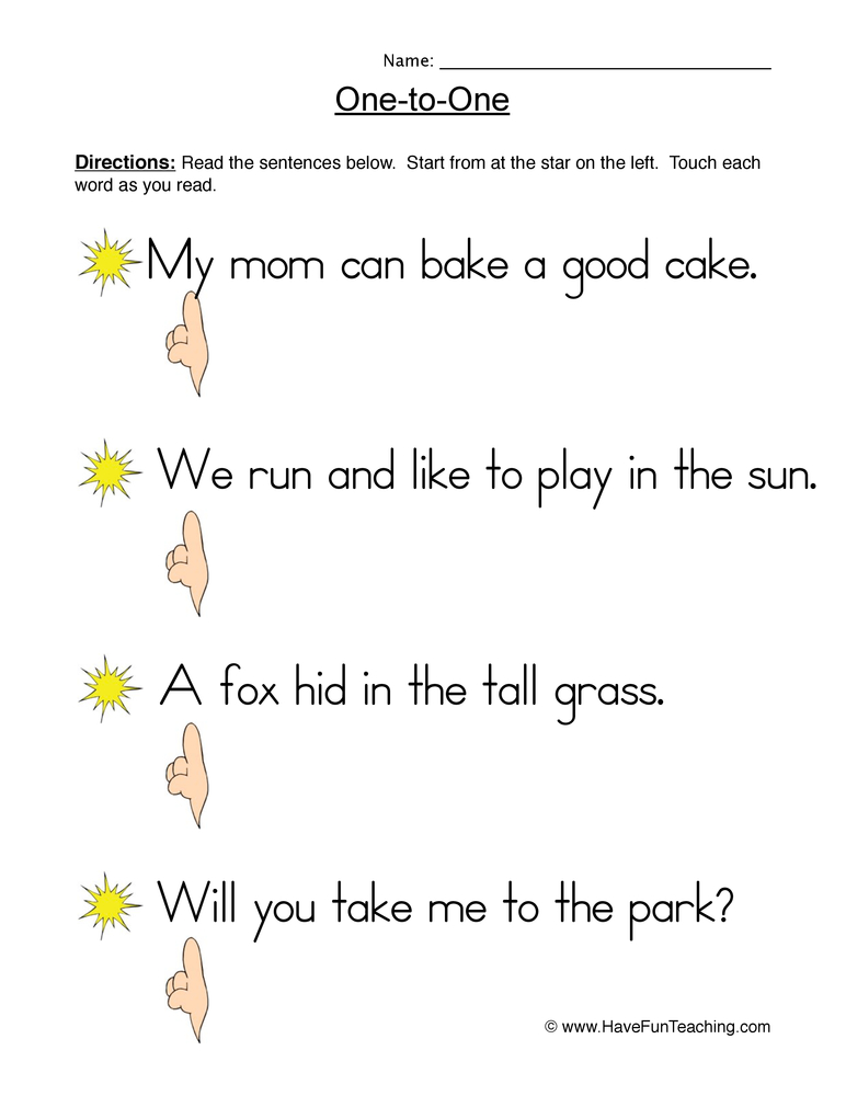 One to One Reading Practice Worksheet teaching resource preview