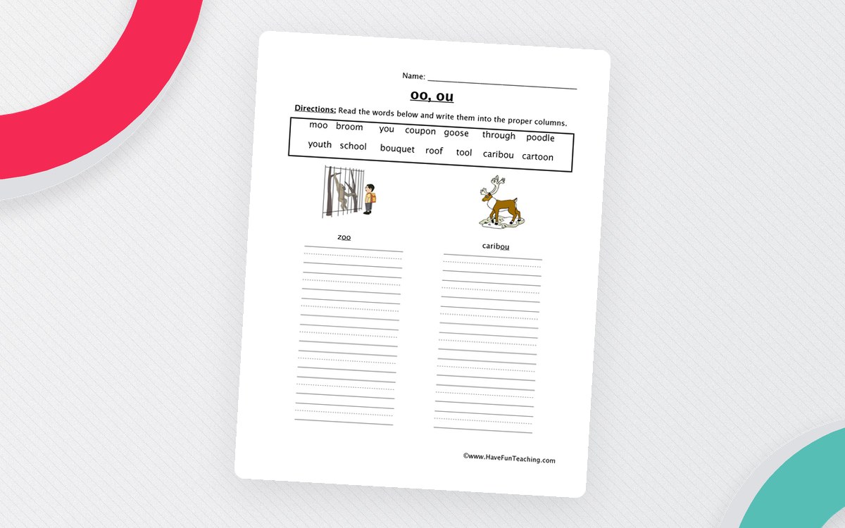 OO OU Worksheet preview: Fourteen-word sorting bank