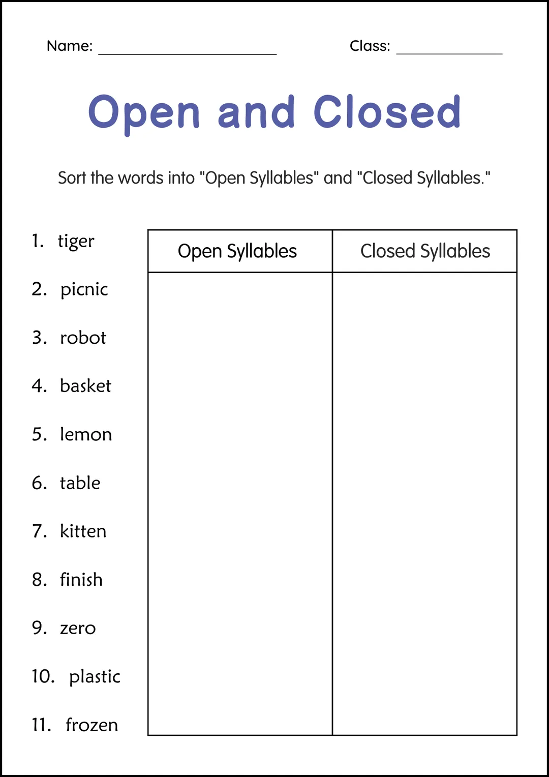 Open and Closed Syllables Worksheets in Spanish – cover
