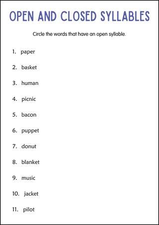 Open and Closed Syllables Worksheets in Spanish – sample page 2