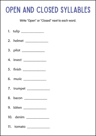 Open and Closed Syllables Worksheets in Spanish – sample page 3