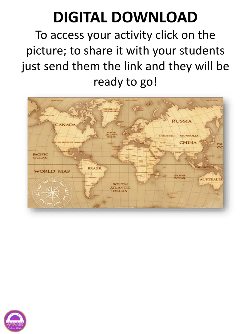 Digital escape room access page: teachers click the world map picture to open the activity and send students the link