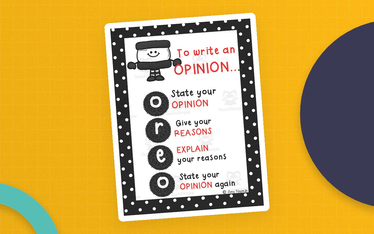 Opinion Writing Anchor Chart – O.R.E.O. Method preview: Completed O.R.E.O