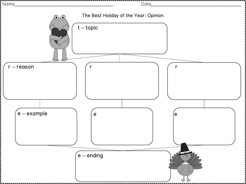 Best Holiday of the Year TREE organizer: students plan a topic, three reasons, an example for each and an ending