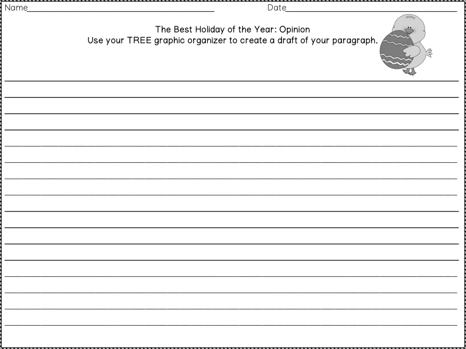 Best Holiday of the Year drafting page: students turn their TREE graphic organizer notes into a first draft paragraph
