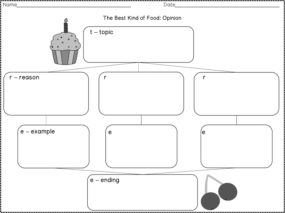 Best Kind of Food TREE organizer: students plan a topic sentence, three reasons, a example for each and an ending