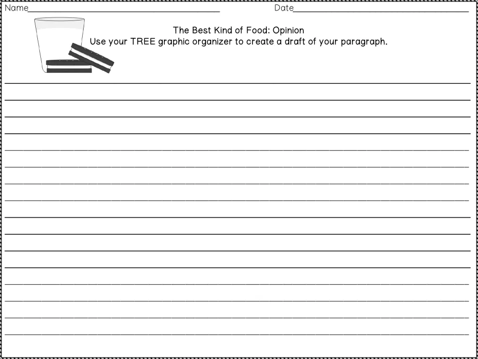 Best Kind of Food drafting page: students use their completed TREE graphic organizer to write a draft opinion paragraph