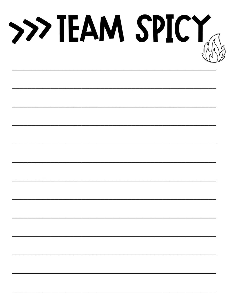 Team Spicy writing paper provides space for students to write an opinion piece supporting spicy flavors.
