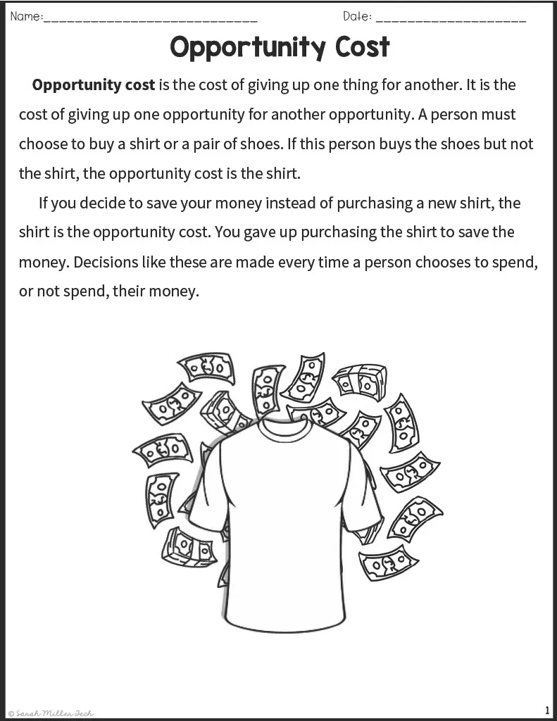 Opportunity Costs Reading Packet – Economics Unit – cover