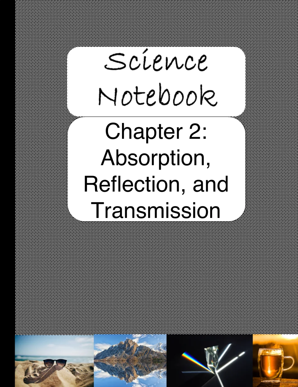 Chapter 2 divider: Absorption, Reflection, and Transmission, with photos of sunglasses, a mirrored lake, a prism and tea