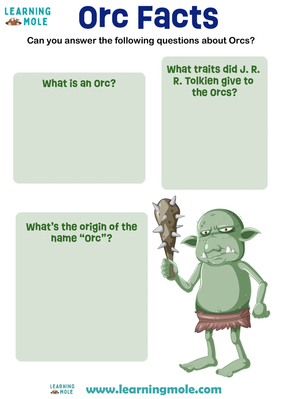 Orc Facts: students answer three questions on what an orc is, what traits Tolkien gave orcs and where the name comes from