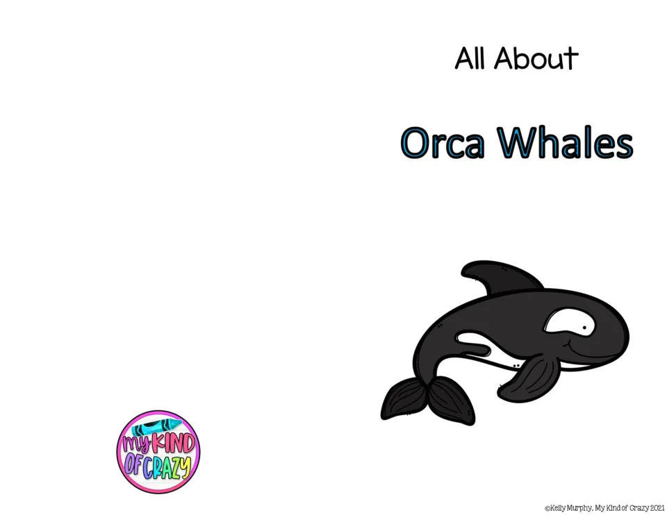 Color cover for the adapted book titled 'All About Orca Whales,' featuring an illustrated black-and-white orca