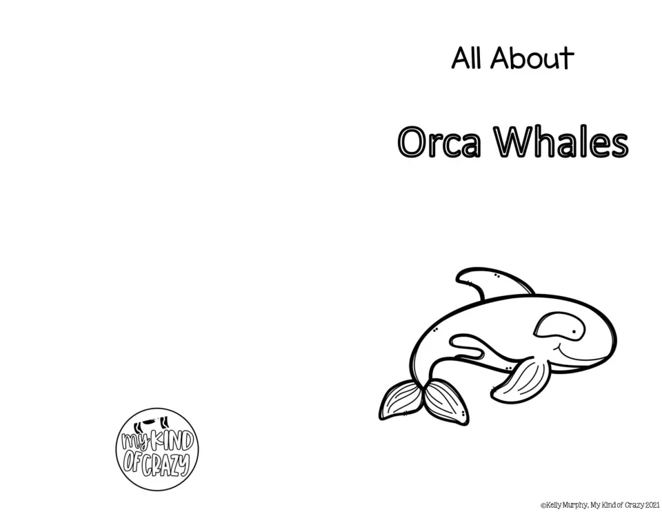 Black-and-white cover for the adapted orca book, with the heading 'All About Orca Whales' and an orca drawing