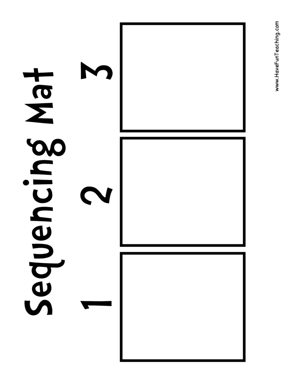 Sequencing mat labeled 1, 2, and 3 for placing three picture cards in order, as directed on the cover