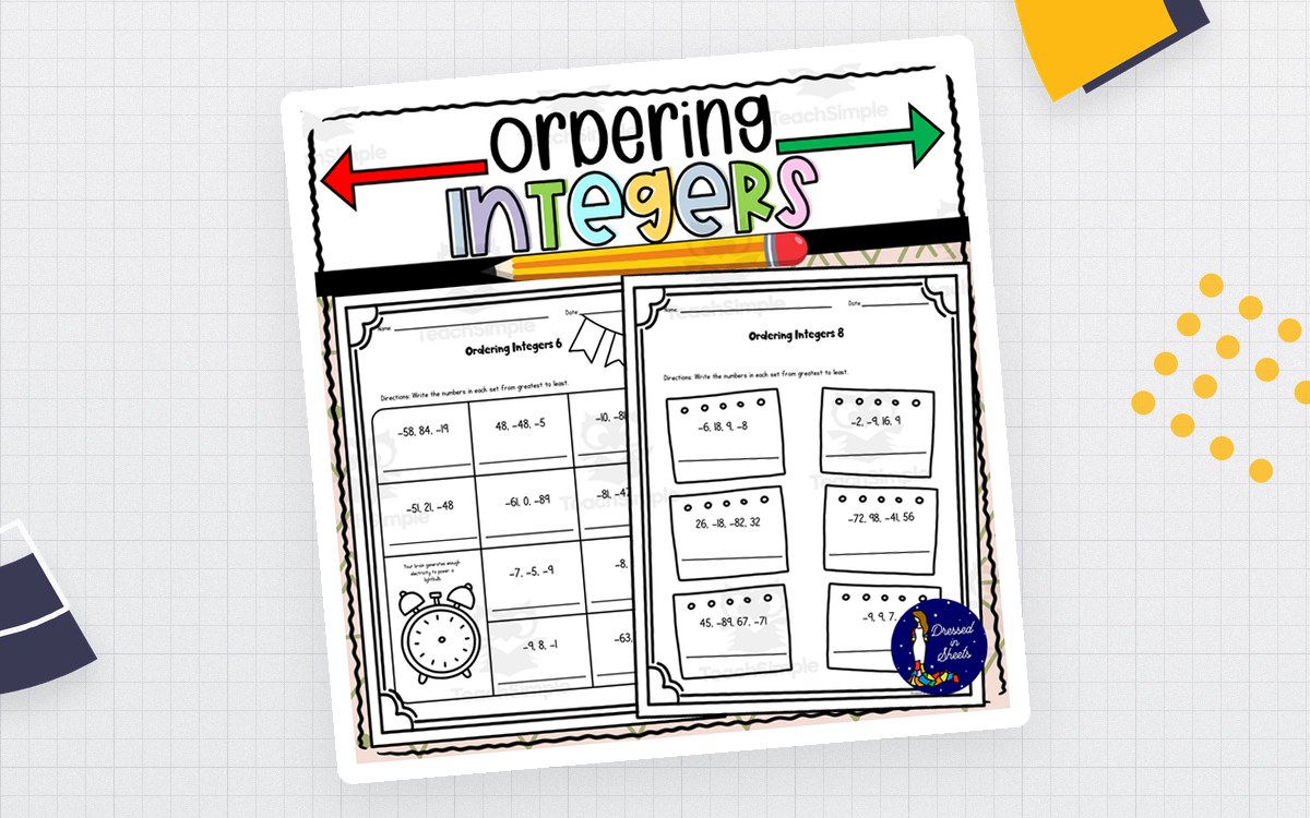 Ordering Integers preview: Four smallest-to-largest integer worksheets