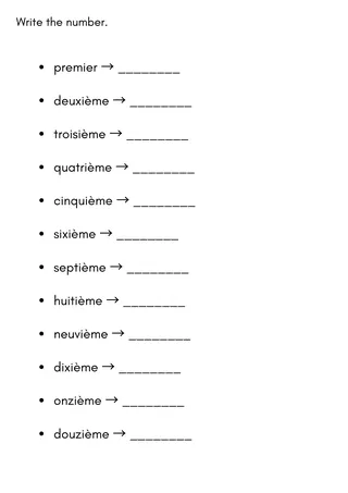 ordinal numbers in french exercises Worksheet with answers – sample page 3