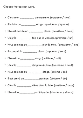 ordinal numbers in french exercises Worksheet with answers – sample page 4