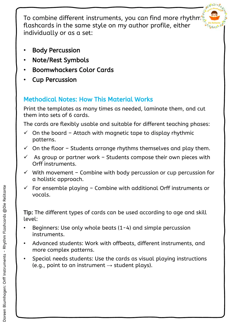 Methodical notes on printing, laminating and cutting 6-card sets, with ideas for board, floor, group and ensemble use