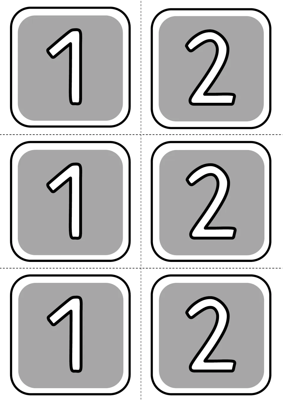 Beat count cards 1 and 2, three of each, for students to cut out and arrange in a rhythm pattern