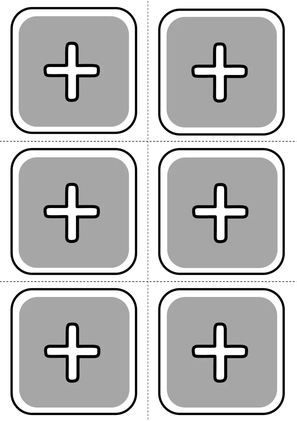 Six plus-sign cards to cut out and place between beat numbers to mark the off-beats in a rhythm pattern