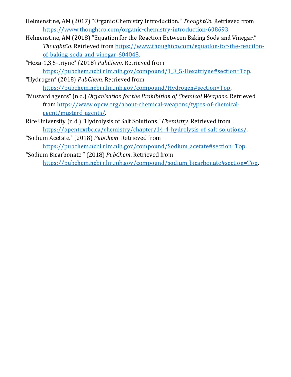 Article reference list, part 2: ThoughtCo, PubChem, OPCW mustard agents and Rice University sources